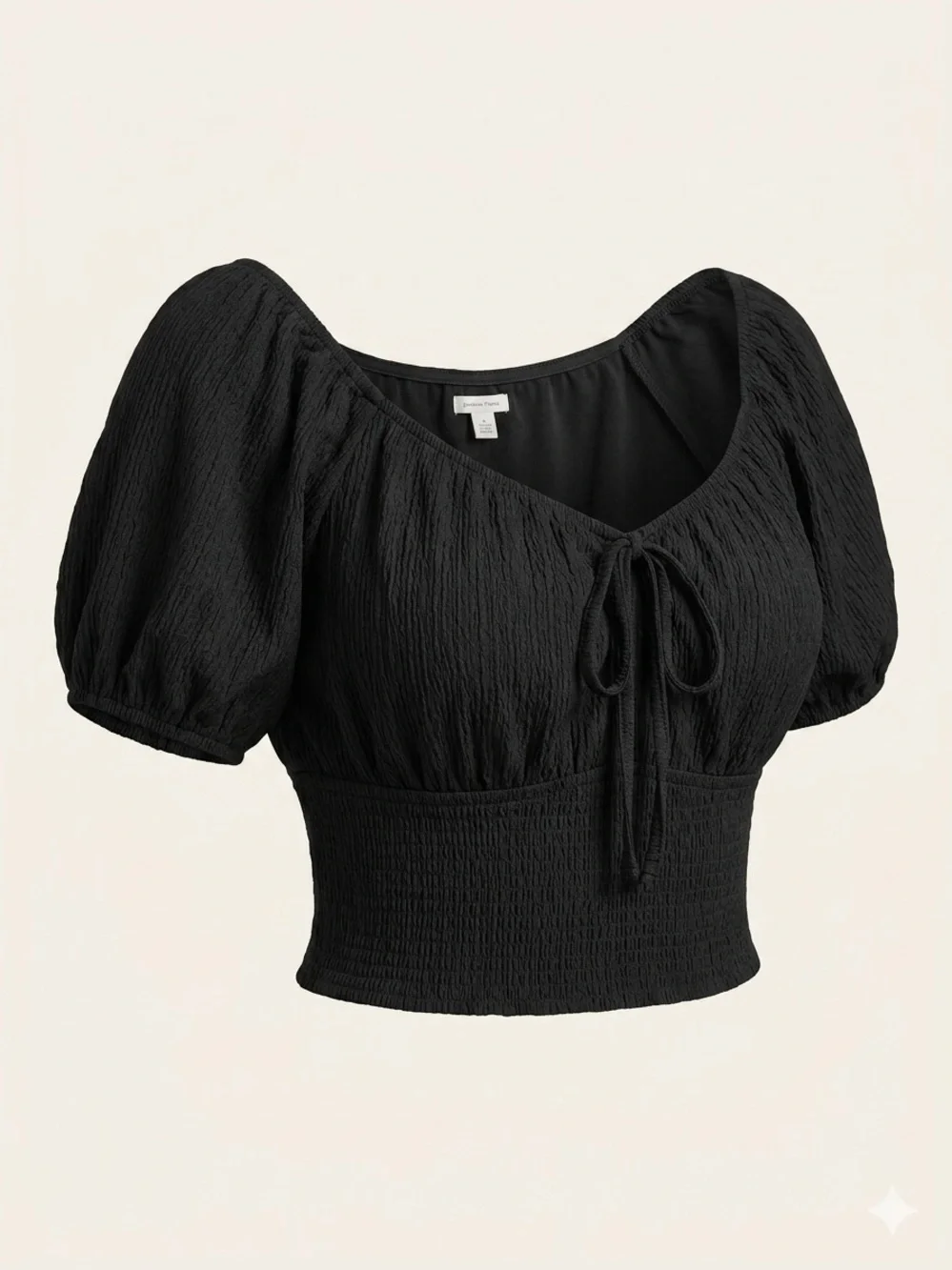 American Eagle Outfitters Black Smocked Tie-Front Crop Top